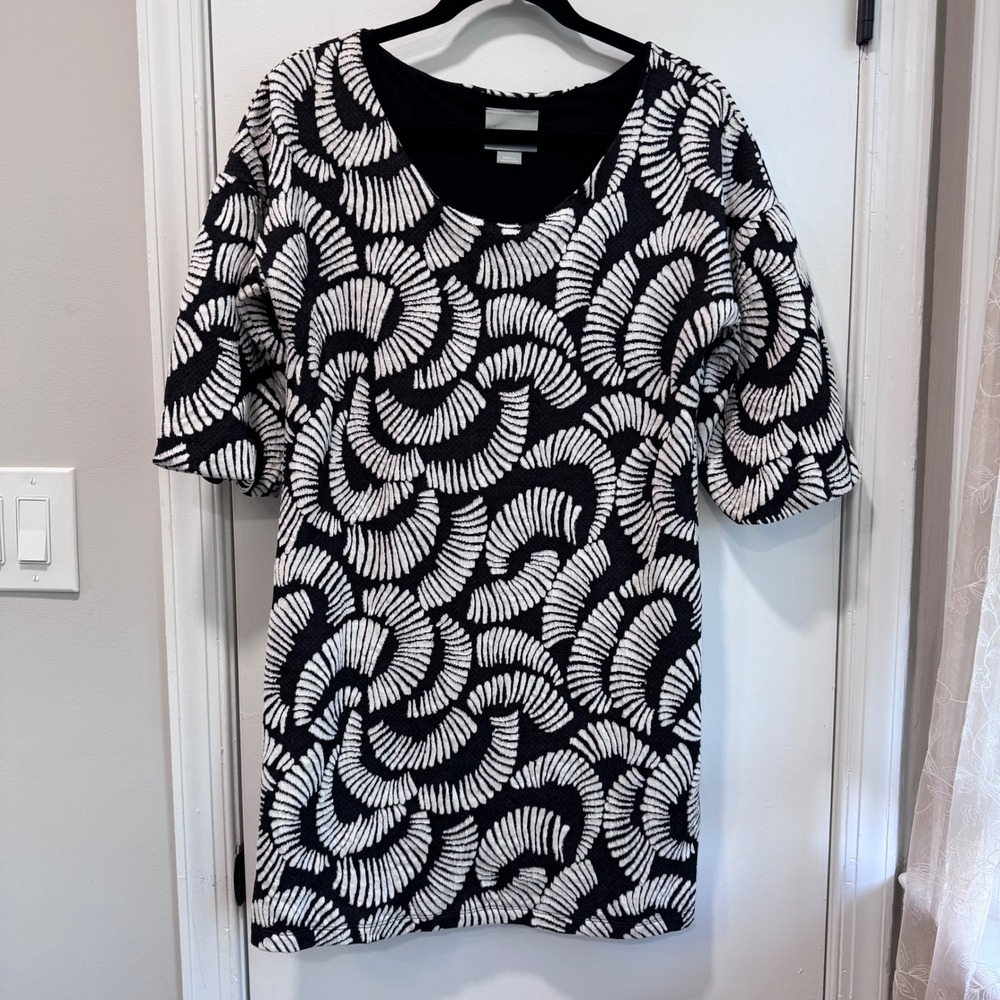 Maeve Anthropologie Small Black White Windfall Tunic Shift Dress Wedding Guest